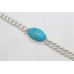 Bracelet Men 925 Sterling Silver Heavy Curb Chain Turquoise Stone C